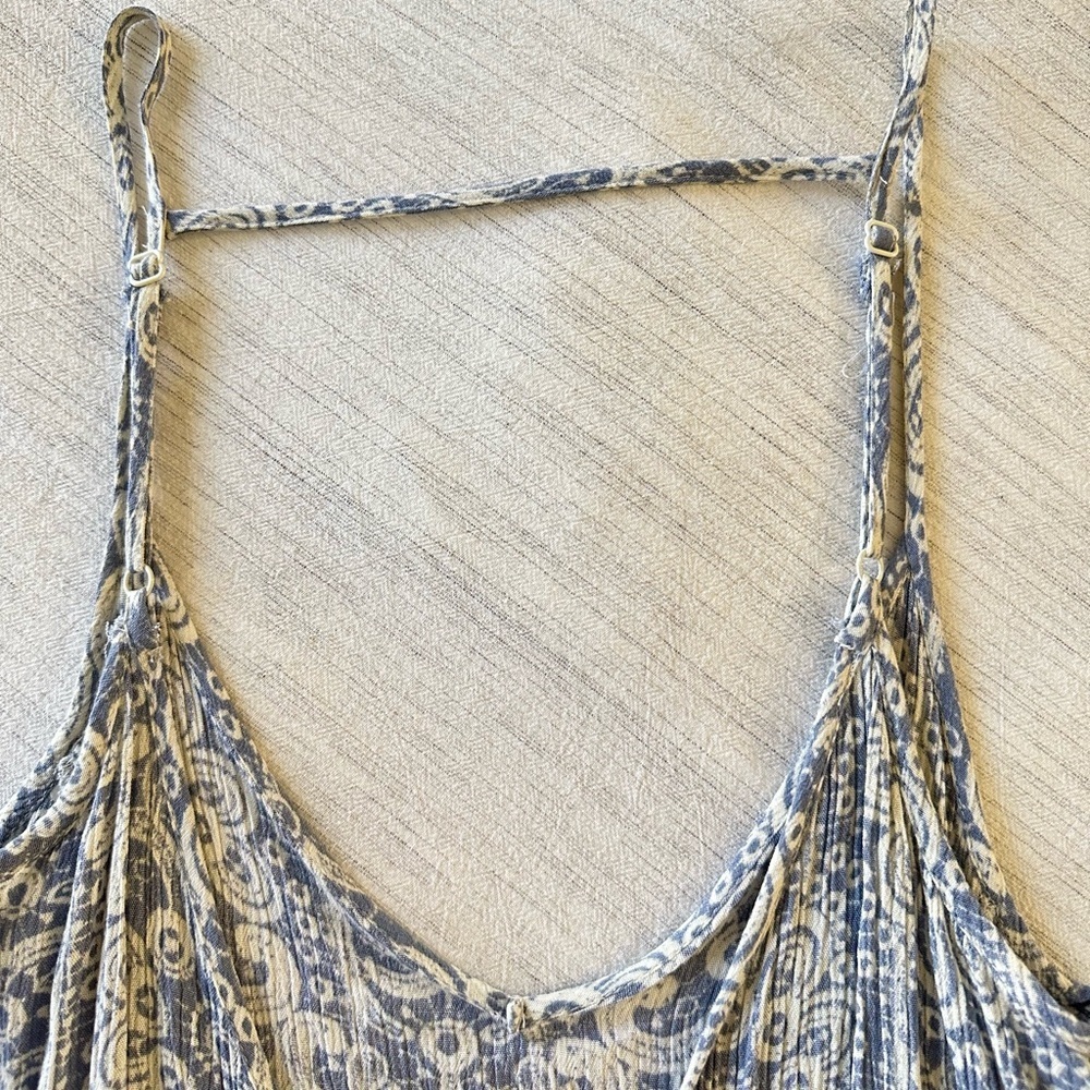 En Crème Light Blue & White Boho Maxi Dress With Front Slits, Size M - Picture 10 of 12
